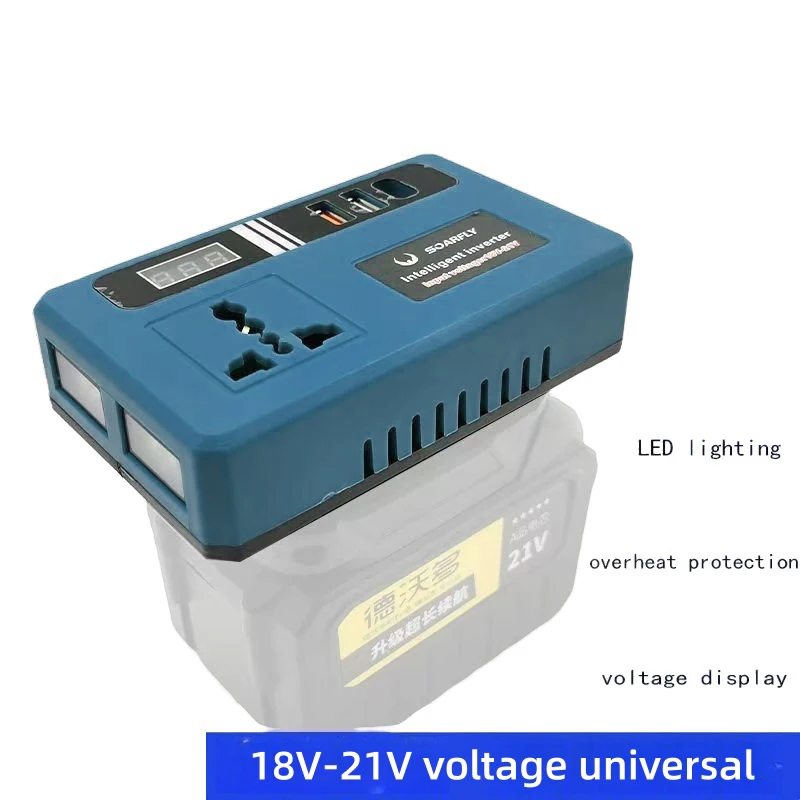 ★▲1Pcs DC21V To 220V AC Converter Lithium Battery Inverter Portable Power Supply For Outdoor Activities With Dual USB Ports