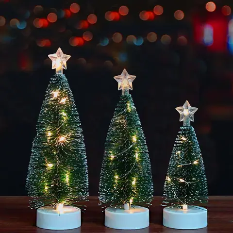Bottle Brush Christmas Trees 3 Pcs Mini Christmas Tree 6.7 7.9 9 Inch Artificial Mini Pine Needle Xmas Pine Tree for DiningTabl