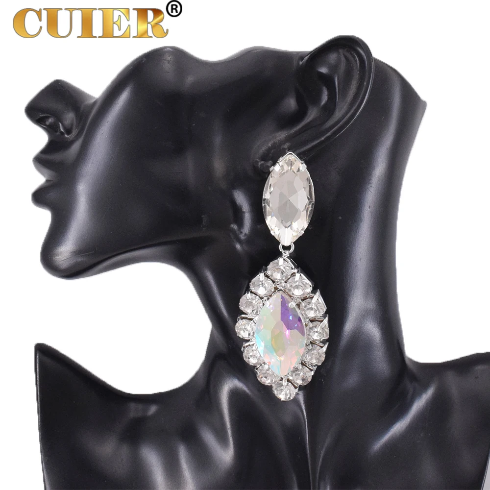 CUIER Clip on 9cm Amazing Yellow Pendant Drop Earrings for Women SS38 Rhinestones Shiny Glass Top Quality Accessories for Man