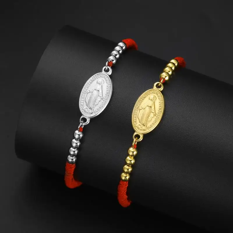 Women’s Religious Bracelet 1Pcs Holy Mother Mary Pendant Stainless Steel Cross Faith Gift
