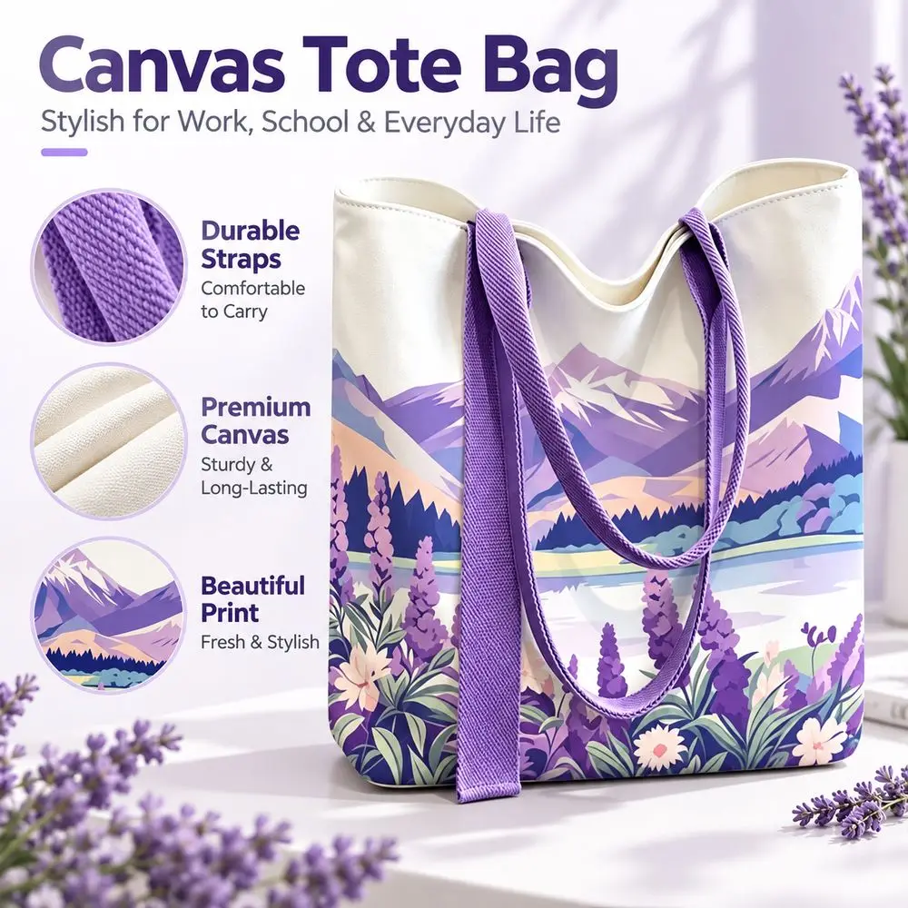 Gifts Lavender Canvas Bag Reusable Lightweight Tote Bag Versatile Large Capacity Lunch Bag Women's Accessories