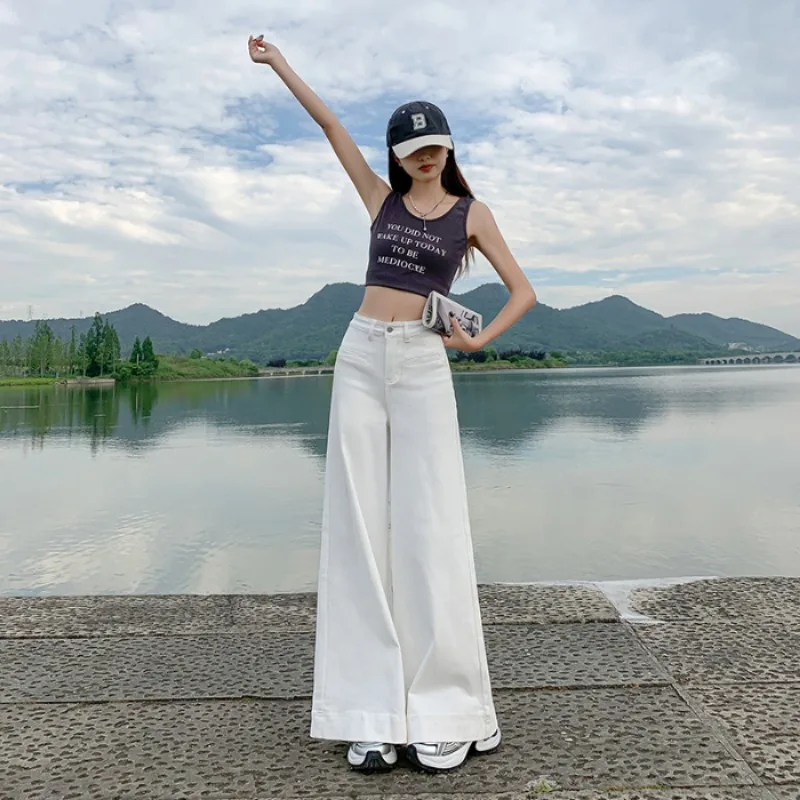 Retro Wide Leg Jeans High Waist Denim Pants Versatile Casual Loose Fit Draped Straight Bottom Women Vintage Style