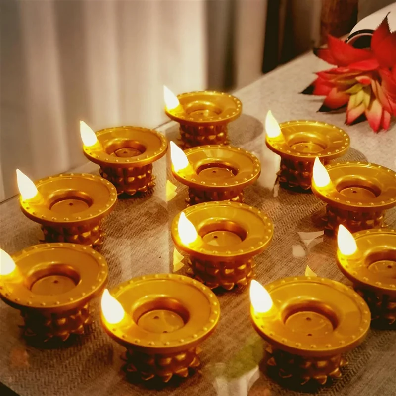 M11K-Sensore di rilevamento dell'acqua a LED impermeabile Diwali Diya Light, 12 pezzi Decorazioni per lampade a olio senza fiamma, Luce da tè al loto per le vacanze