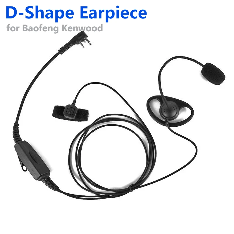 2 دبوس D-شكل سماعة الرأس التكتيكية PTT Mic مشبك الأذن سماعة ل K-التوصيل ل Baofeng Kenwood TYT QuanSheng Wouxun