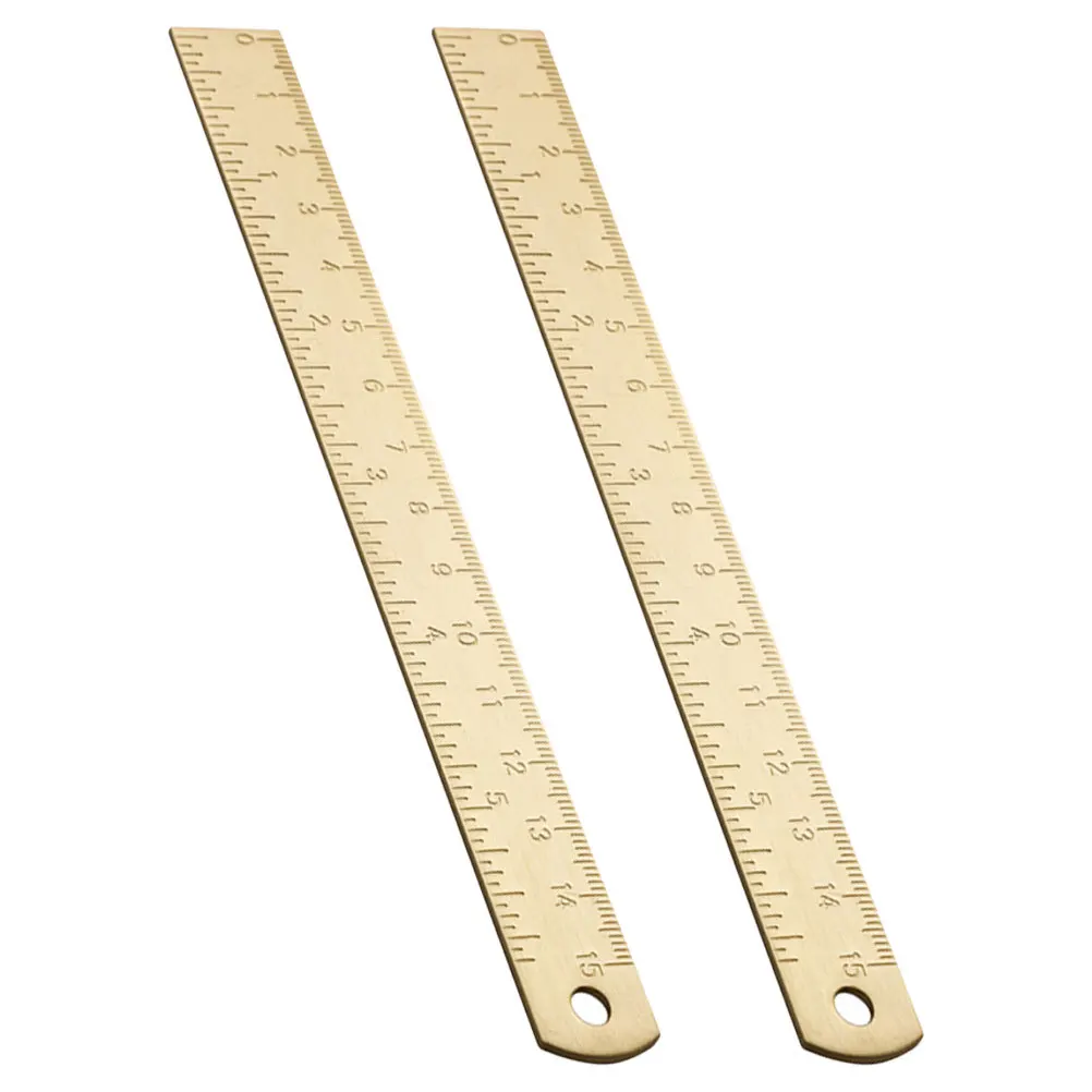 2Pcs Household Straight Ruler Brass Bookmark Vintage Design Ruler for Students Teachers As Study Accessory Gift