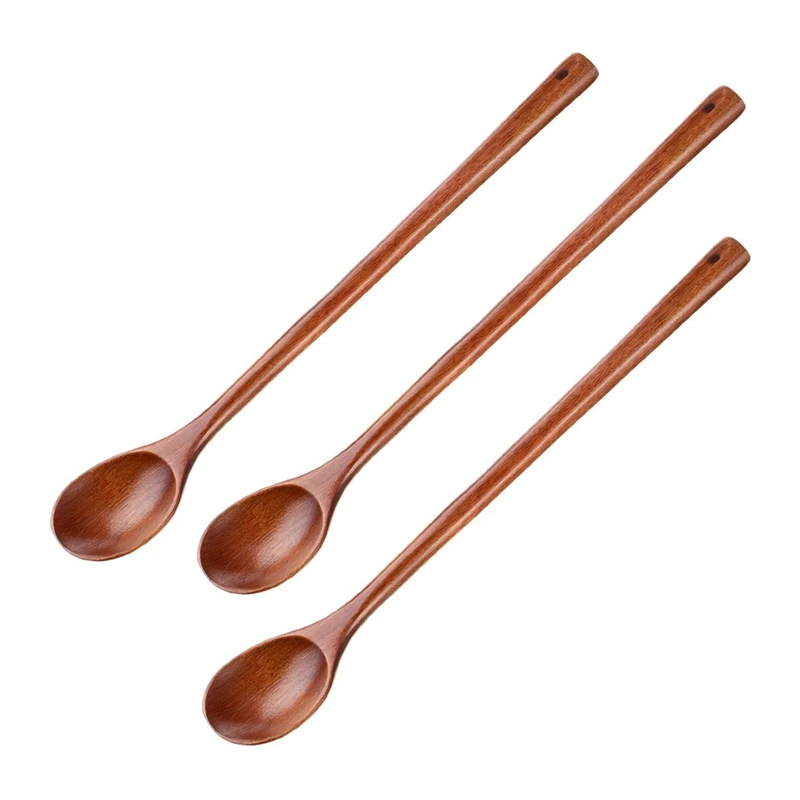 A45M 3 Pcs Wooden Mixing Spoons Kitchen Soup Serving Spoons Long Handle Cooking Spoons for Kitchen Stirring Serving Cooking