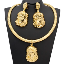 Necklace Sets Vintage Jesus Avatar Pendant Earrings Personality Hip Hop Fashion Jewelry For Women 24K Gold Color Dubai Jewellery