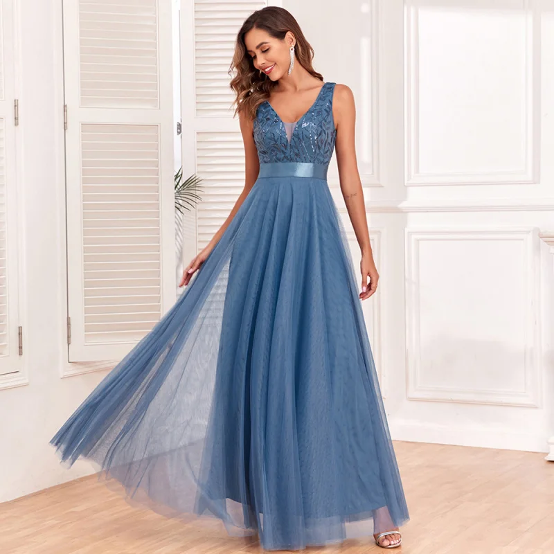 Sexy prom bruidsmeisjekleding voor vrouwen elegante mesh verjaardag avond feestjurk vrouw backless maxi pailletten zomerjurk vestido