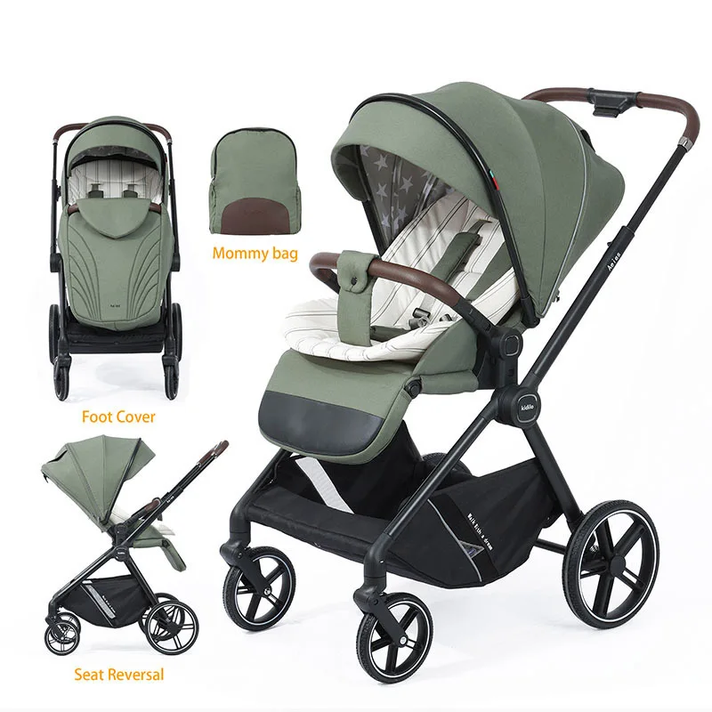 

Baby Stroller Lightweight Foldable Baby Carriage 2-Way Prams Shock Absorption Can Sit Or Lie Down with Mommy Bag