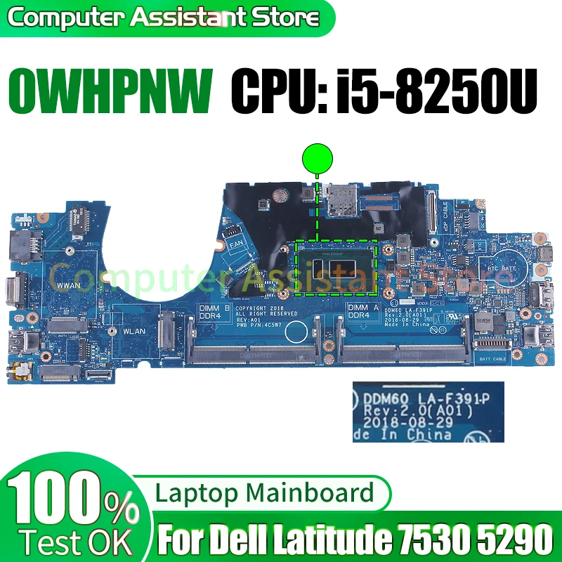 

For Dell Latitude 7530 5290 Laptop Mainboard DDM60 LA-F391P 0WHPNW SR3LB i5-8250U 100％test Notebook Motherboard