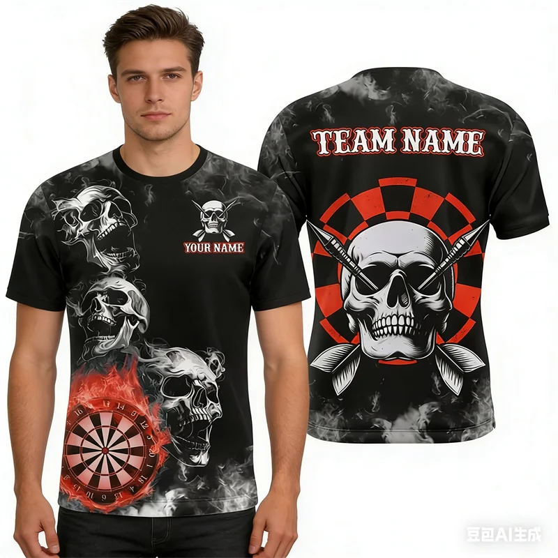 Funny Dart Printed Men's T-shirt Custom Name Pattern Crew Neck Short Sleeve Tee Leisure Fashion Personalization Men Clothing Top