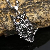 New retro owl skull stainless steel pendant necklace for men, unique and fashionable