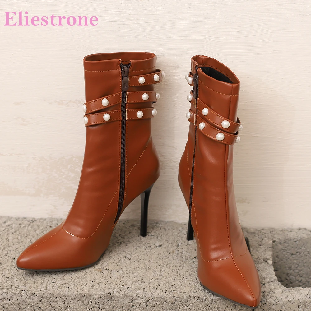 2025 neue Winter Reife Braun Gelb Frauen Mitte Wade Stiefel Heißer 10 cm Hohe Dünne Ferse Dame Tanz Schuhe plus Große Größe 11 43 45 48