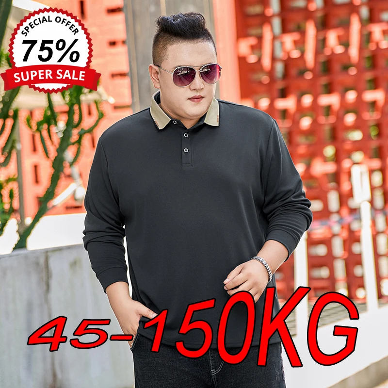 M-9XL Men's Plus Size Long-sleeved POLO Shirt Spring and Autumn Casual Sports Loose Large Size 45kg-150kg Lapel Sweatshirts