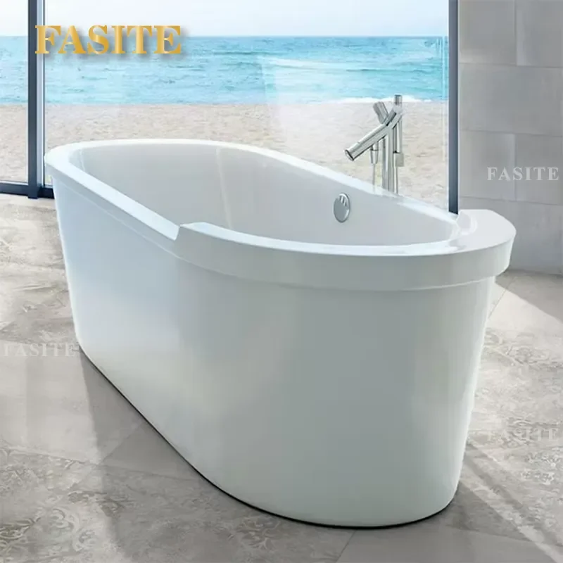 Luxury Freestanding Bathtub Modern White Marble Stone Acrylic Solid Surface Custom Designed Soaking Tub for Bathroom Spa