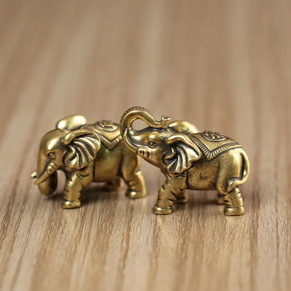 Retro Blessed Elephan Miniatures Solid Mini Lucky Elephant Statue Crafts Cute Copper Animal Sculpture Decor Accessories