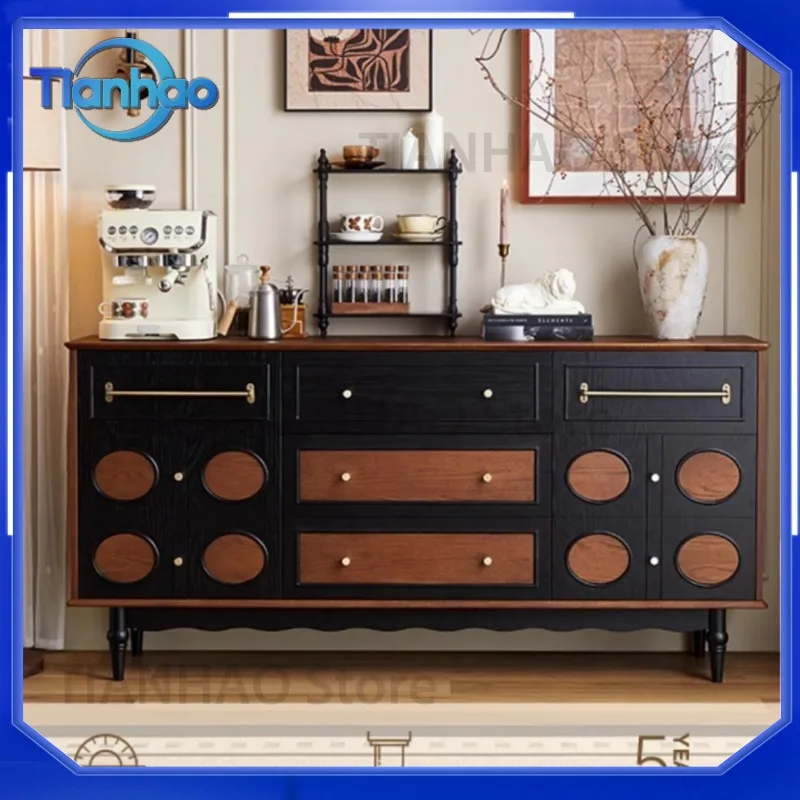 Integrated Wall-Mounted Tea Side Cabinet for Small Apartments and Restaurants Retro Storage Cabinet