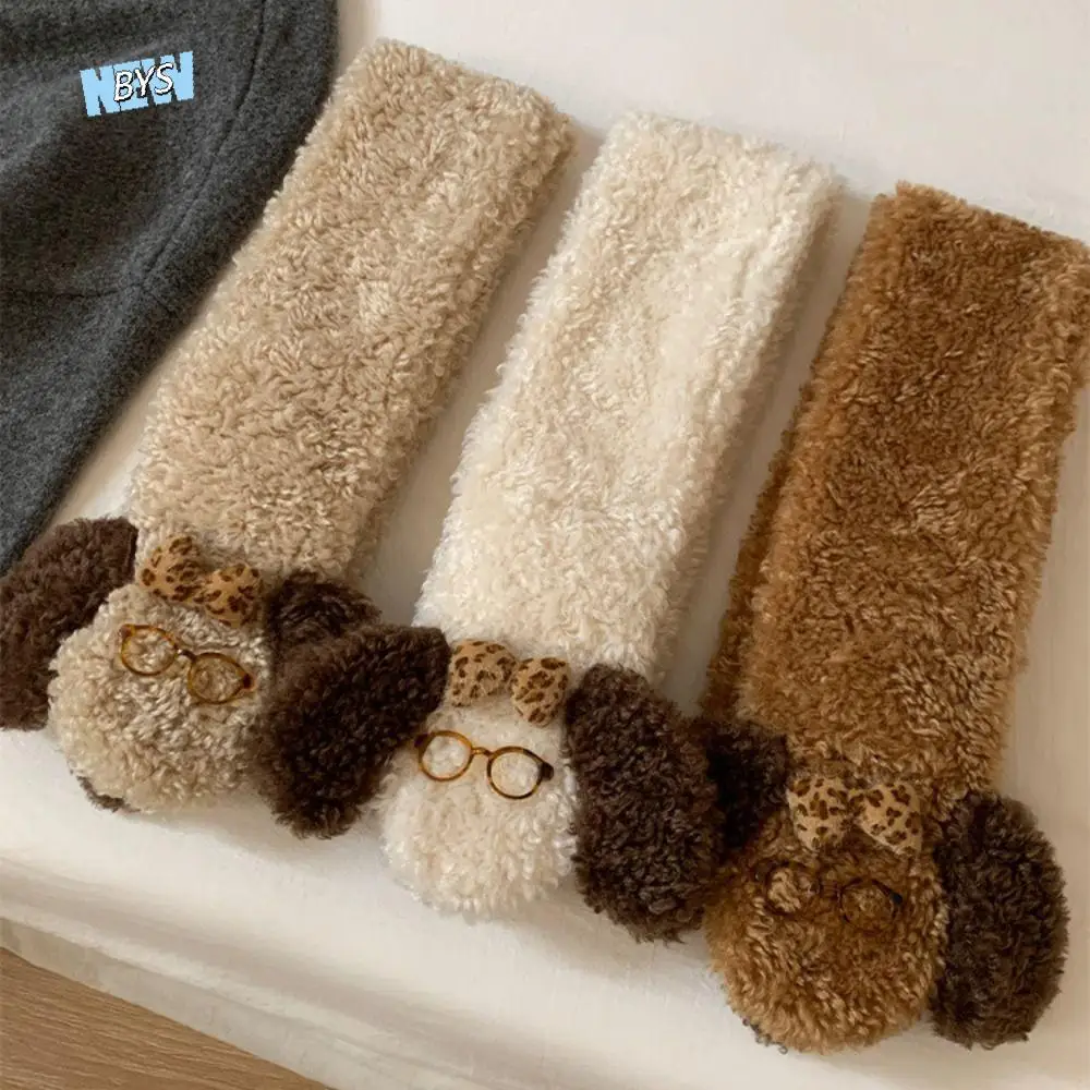 

Simple Knitted Glasses Puppy Scarf Lamb Dog Winter Cashmere Scarves Korean Style Thicken Wool Shawl Girl