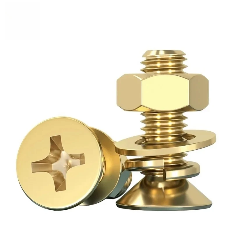 M5 M6 M8 M10 Pure Copper Cross Recessed Countersunk Screws Flat Head Bolts With Gasket Spring Washer And Nut Assortment