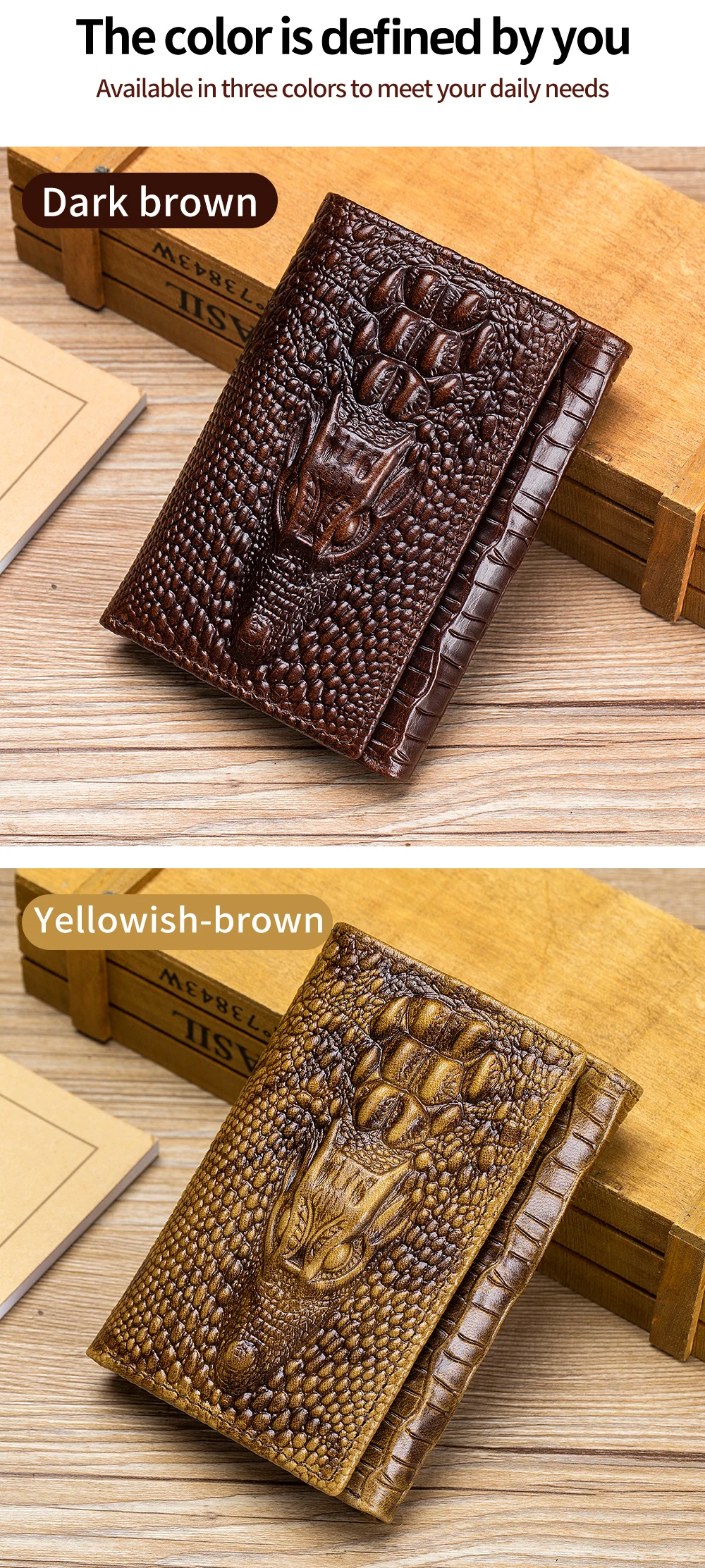 100% Leather Men's Wallet, Leather Short Multi Card Bag, Leather Men's Wallet, Crocodile Patterned Wallet