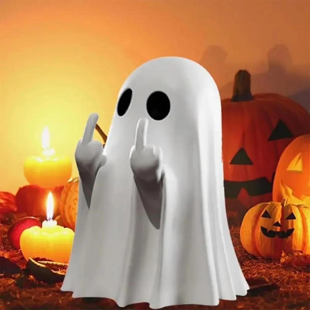 Halloween Ghost Figurine, Halloween Decor,Ghosts Middles Fingers Figurine，Spooky Cute，Haunted Porch & Indoor Home Statue，Coffee Table Centerpieces Shelf Mantel Display