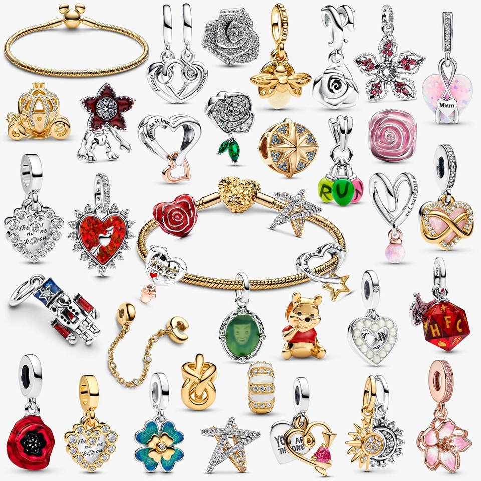 

New 925 Silver Sparkling Rose Pentagram Rose Bead Eternal Concealed Love Mirror Pendant Fashion DIY Charm Jewelry Gift