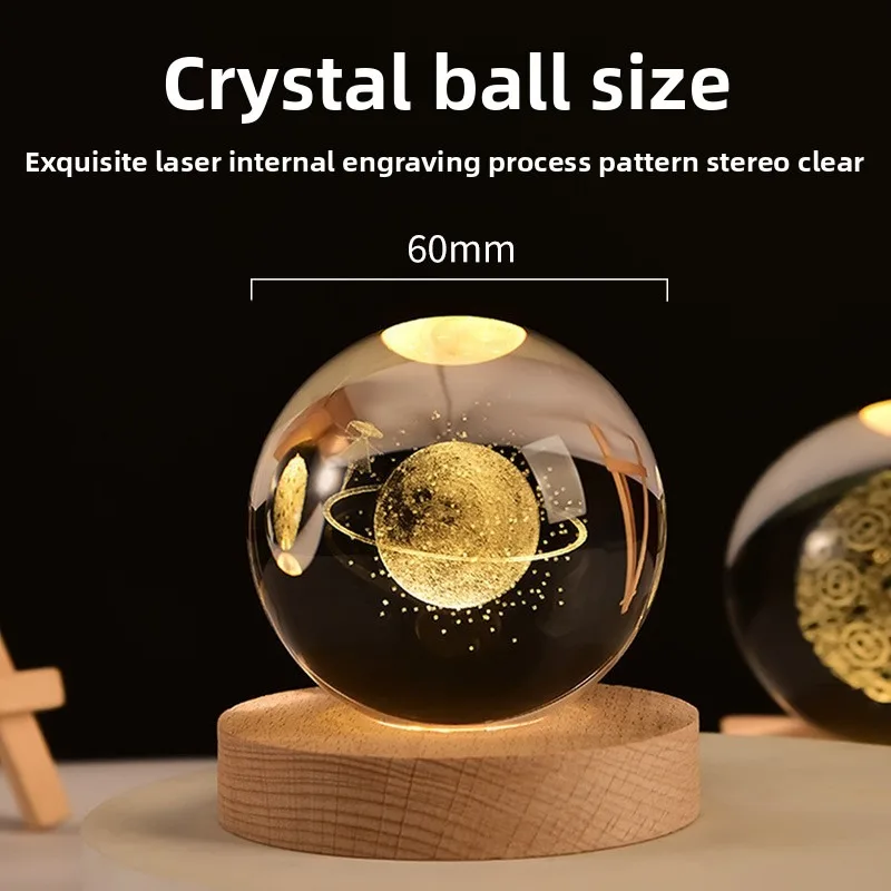 Pop Galaxy Crystal Ball 3D Luminous Lighting Ornament Creative Wooden Base Crystal Ball Night Light