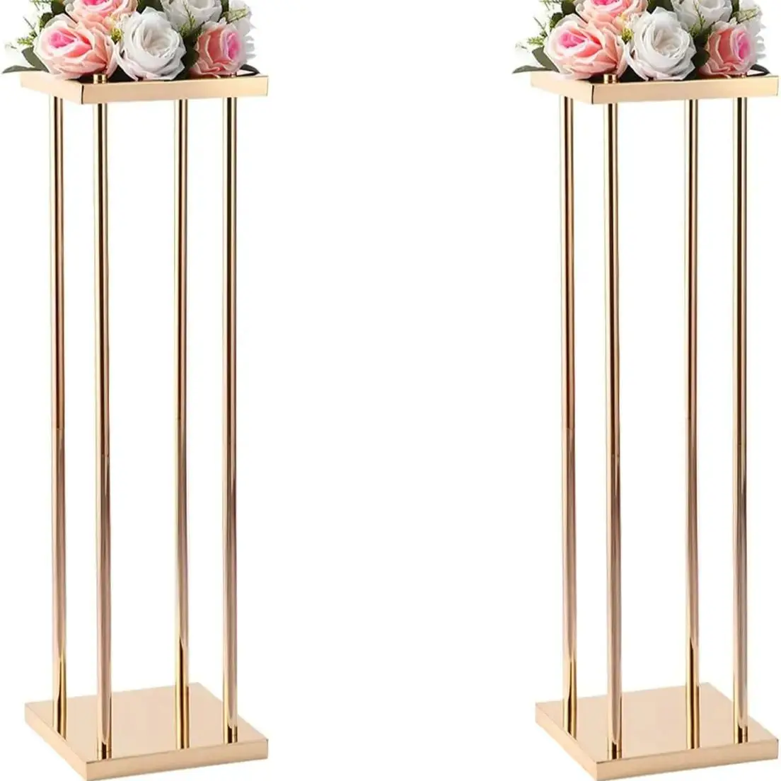 

Gold Metal Flower Stand, Vase Centerpieces for Wedding Party, Table Decoration, Vase Column Stands, Set of 2