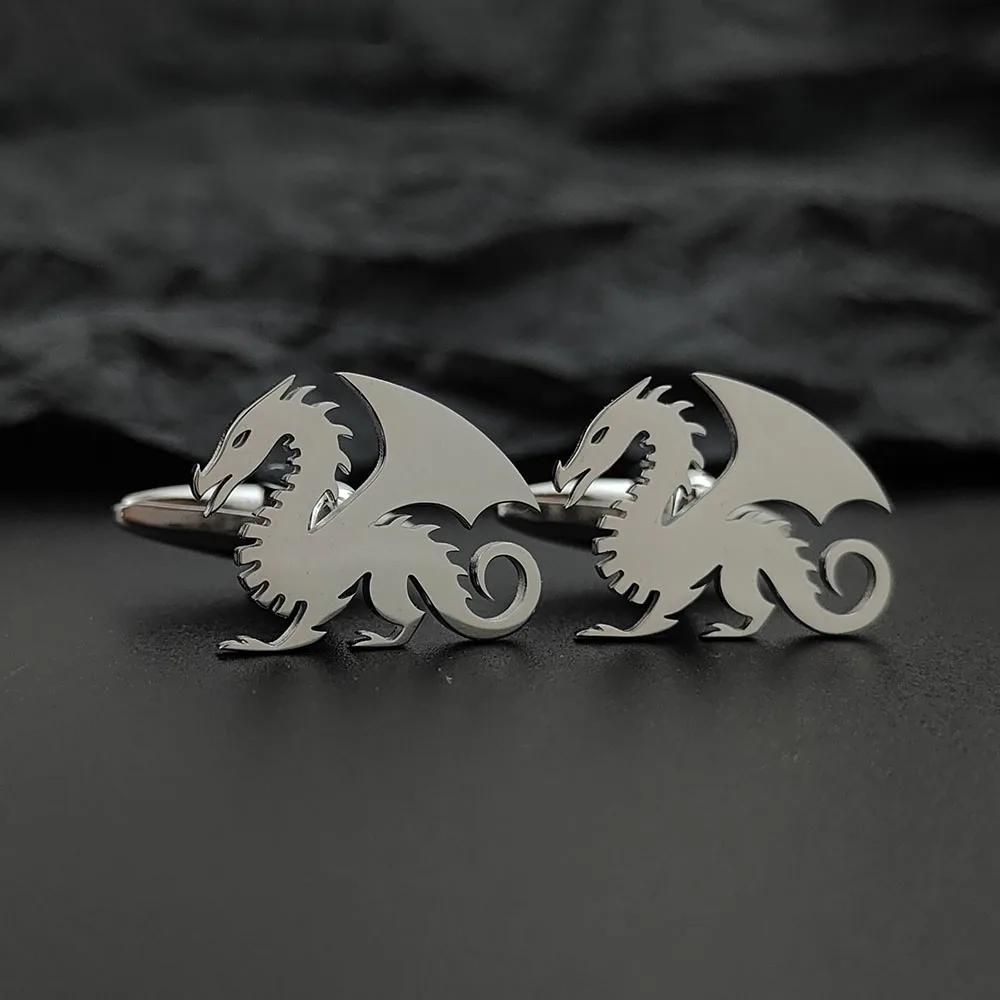 أزرار أكمام بشعار التنين المطلية بالذهب من الفولاذ المقاوم للصدأ، وهدايا الهالوين وعيد الشكر وعيد الميلاد وعيد الميلاد والعام الجديد #2