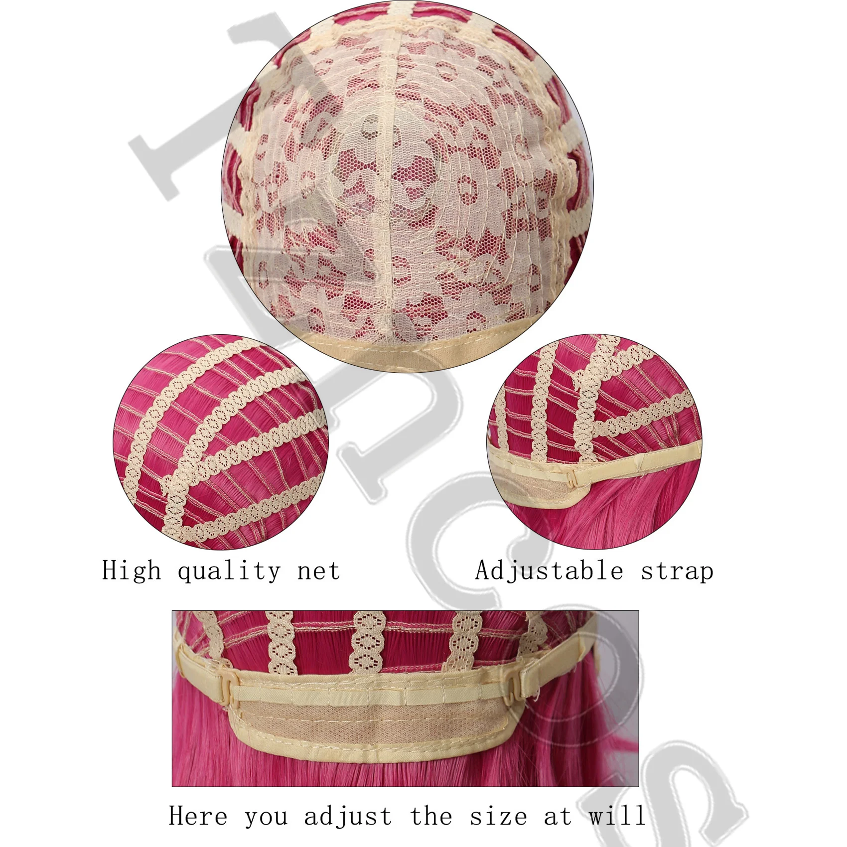 Tzncos Long Pink Mira Cosplay Wig Heat Resistant Synthetic Fiber Rose Net For Christmas Halloween