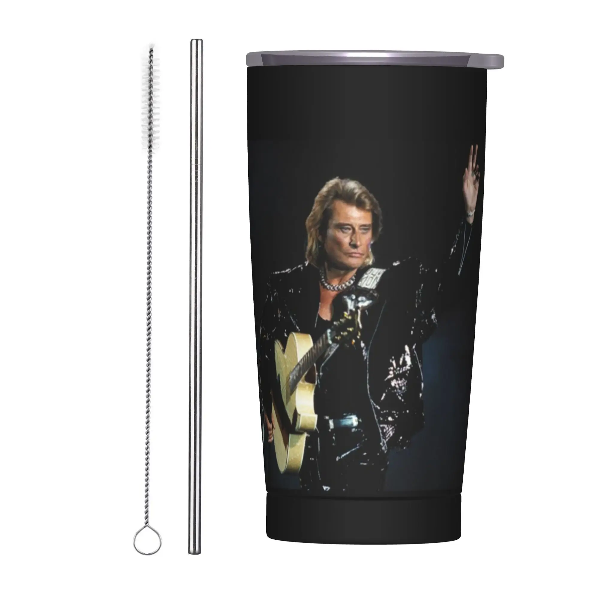 Johnny Hallyday Tumbler Vacuum Insulated Rocker Music Coffee Cups Vacuum Flask Outdoor Mug Spill Proof, 20oz