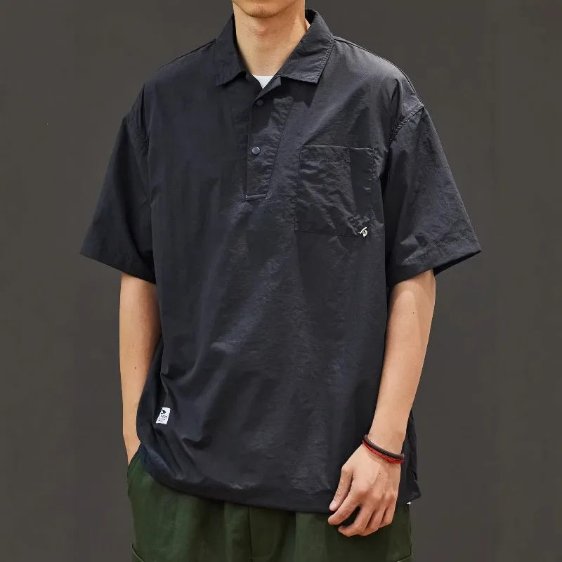 2026 Summer New Retro Short Sleeved Polo Shirt T-shirt for Men Korean Fashion Harajuku Men's Casual Loose Cargo T-shirt