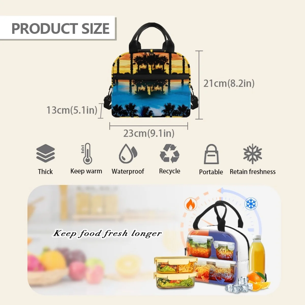 FORUDESIGNS Fashion Lunch Bags For Women Sunset Beach Coco Print Thermal Children's School Lunch Box Traveling Termica