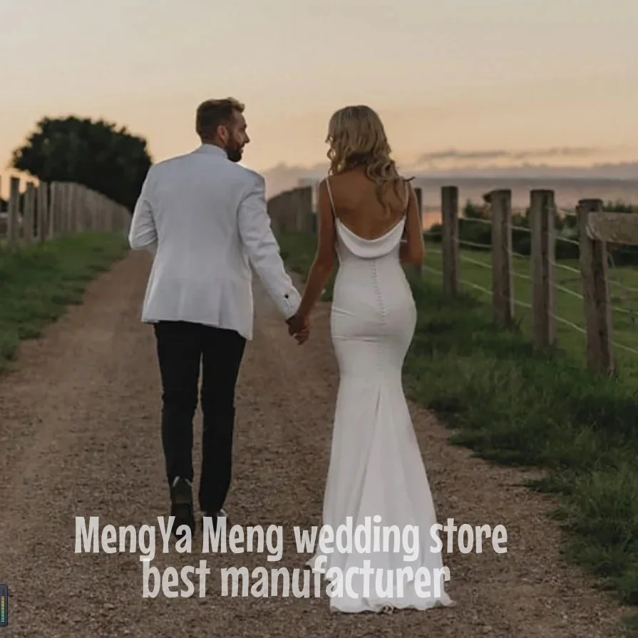 Customized Simple Bride Elegant Backless Draped Satin Spaghetti Straps Civil Vestidos Crepe Cowl Neck Mermaid Wedding Gown Dress