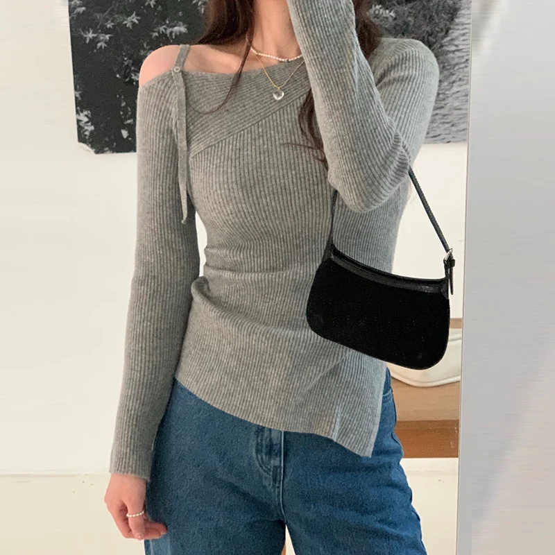 Slash Neck Off Shoulder Ropa Mujer Split Roupas Feminina 2024 Woman Sweater Spring Autumn New Tops Elegant Feminino Sueteres