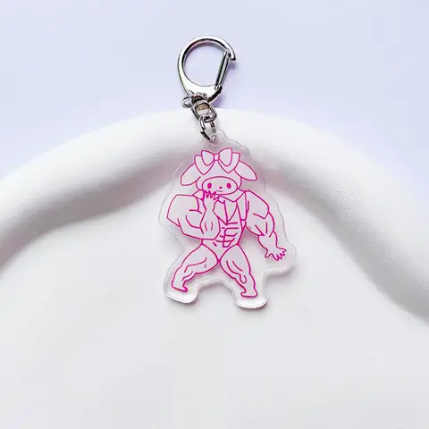 Funny Sanrio Muscle Dark Wind Keychain Kawaii Anime Hello Kitty Keychain Fitness Hunk Couple Melody Kuromi Bag Keyrings Pendant