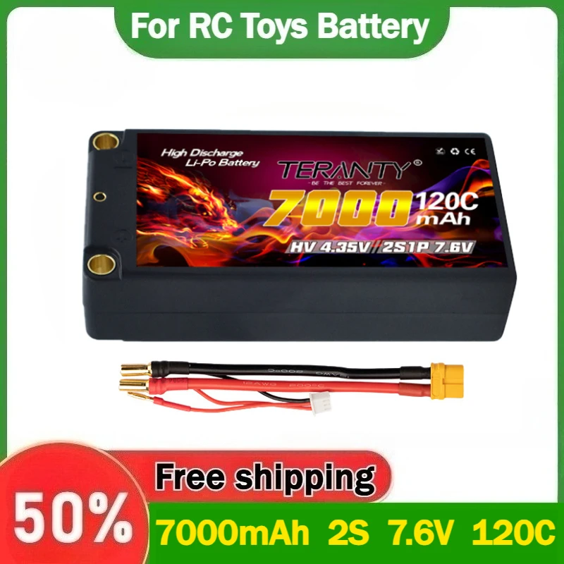 

Upgraded TERANTY MAX 240C Shorty Lipo Battery 2S 7.6V 7000mah 120C With 5mm Graphene Bullet For 1/10 RC Car Race Boat Tank Parts