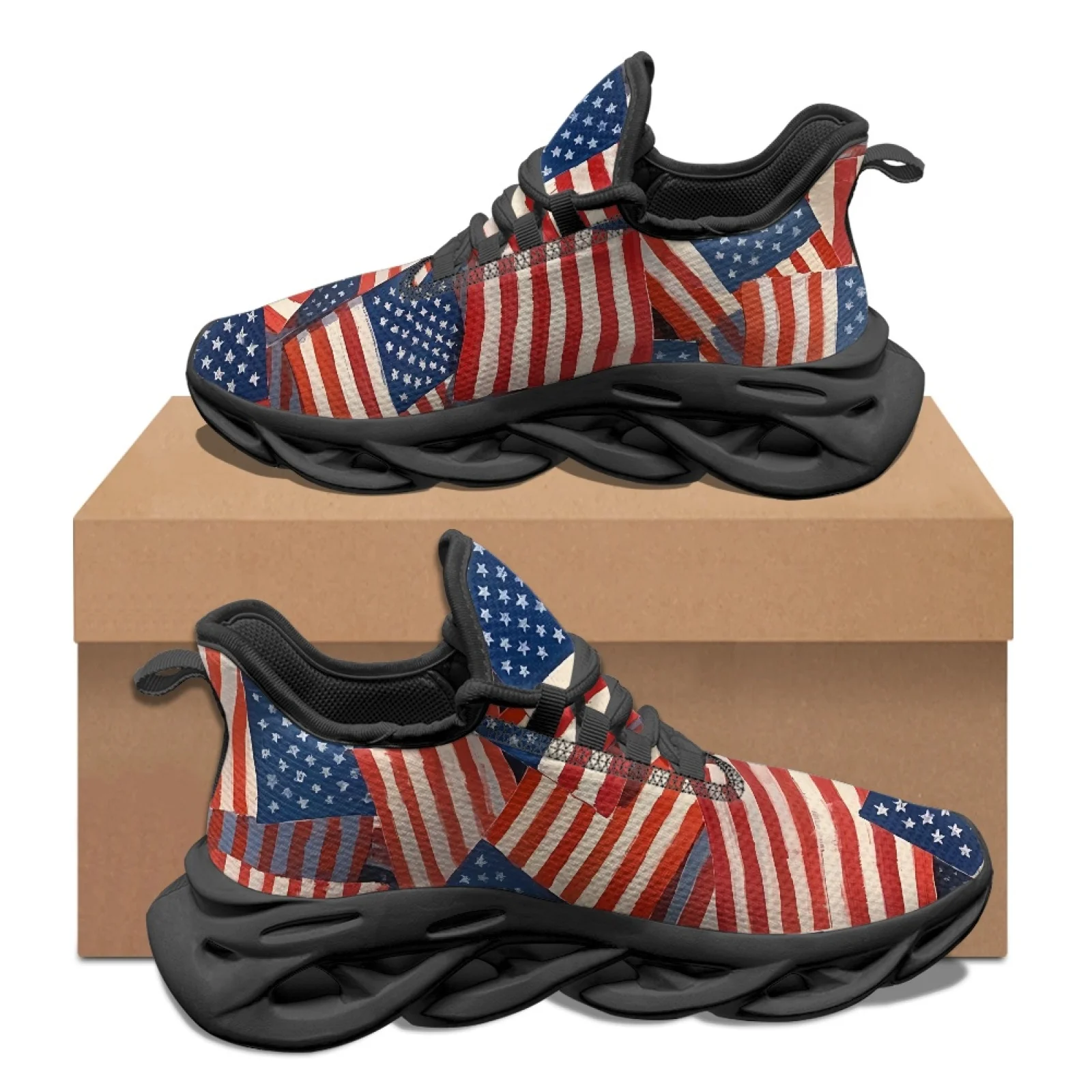PENSTROLL Patriotic Mesh Sneakers Featuring American Flag Print, Lightweight EVA Athletic Trainers for Work and Gym