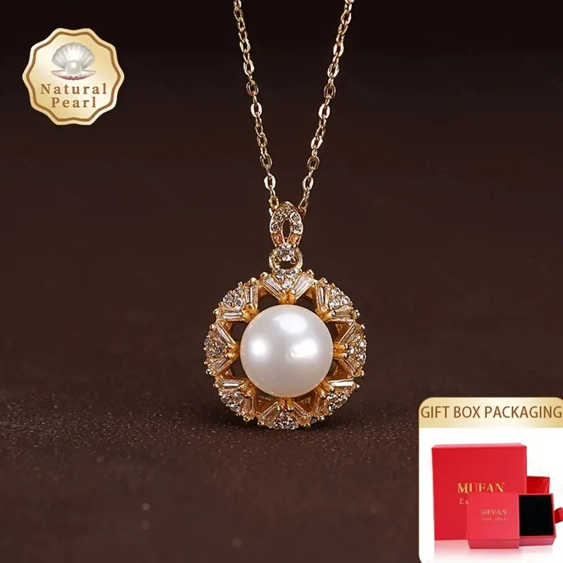 

Mufan Jewelry Natural Freshwater Pearl Necklace for Women 10-11mm Flat round Pendant Fashionable Gift Box Included Chenjun