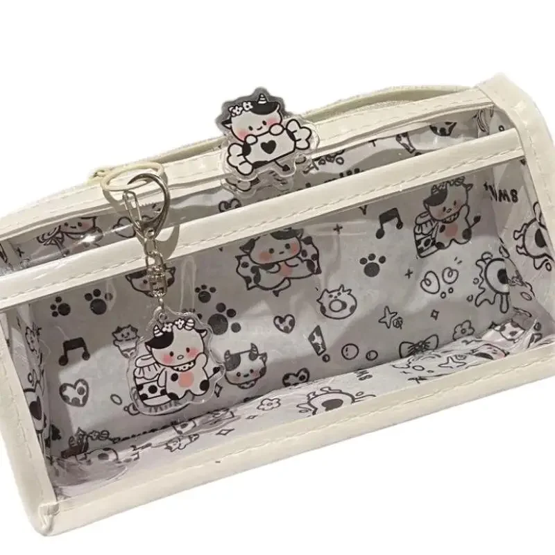 Cartoon Translucent Pencil Case Multi-layer Vertical Large-capacity Stationery Storage Bag School Supply Cosmetic Bag