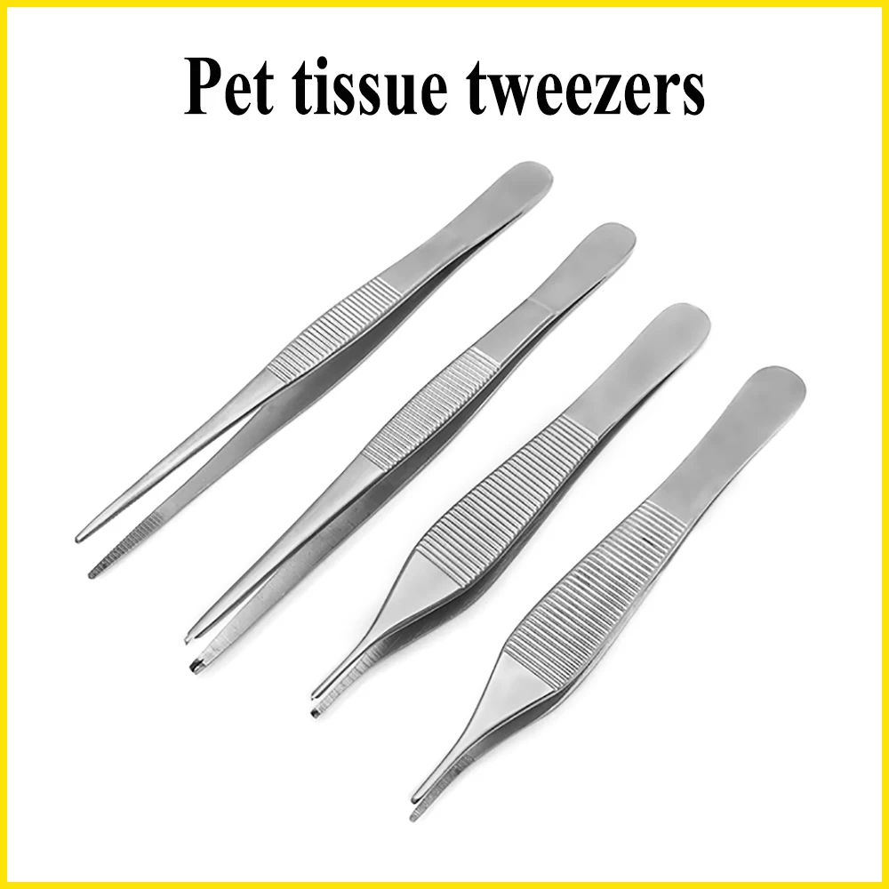 Pet Hospital Clinic Use Stainless Steel Tweezers Straight Head Elbow AccessoriesTissue With Hooks Teeth Supplies