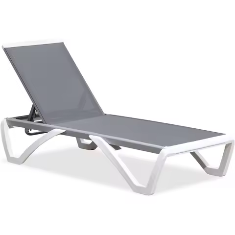 Patio Chaise Lounge Chair Outside Aluminum Plastic Stackable Tanning Chairs for Pool Sunbathing Beach Deck Outdoor Lounger, Lig