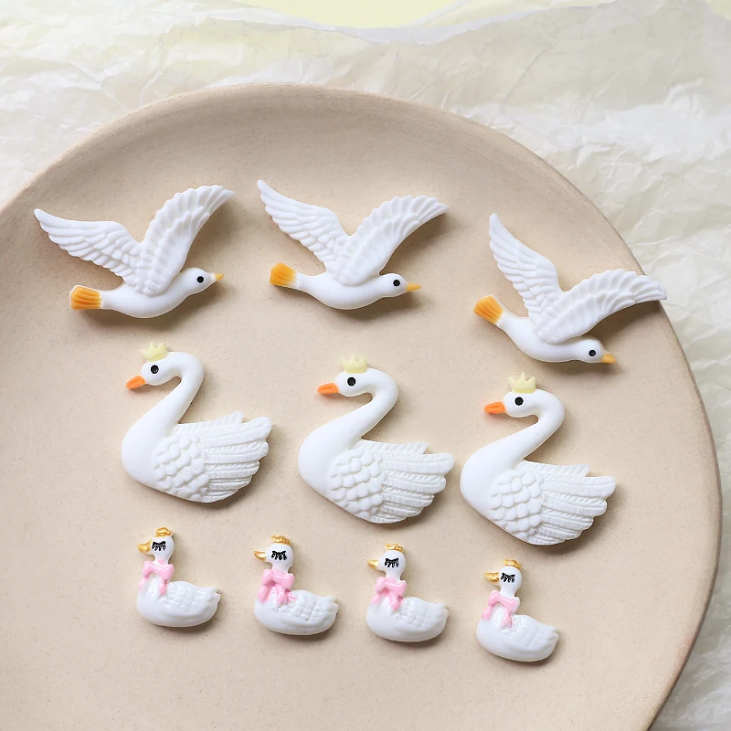 10pcs White Swan Bird Fun And Cute Resin Patch Diy Handmade Jewelry Hairpin Hair Rope Mobile Phone Case Accessories