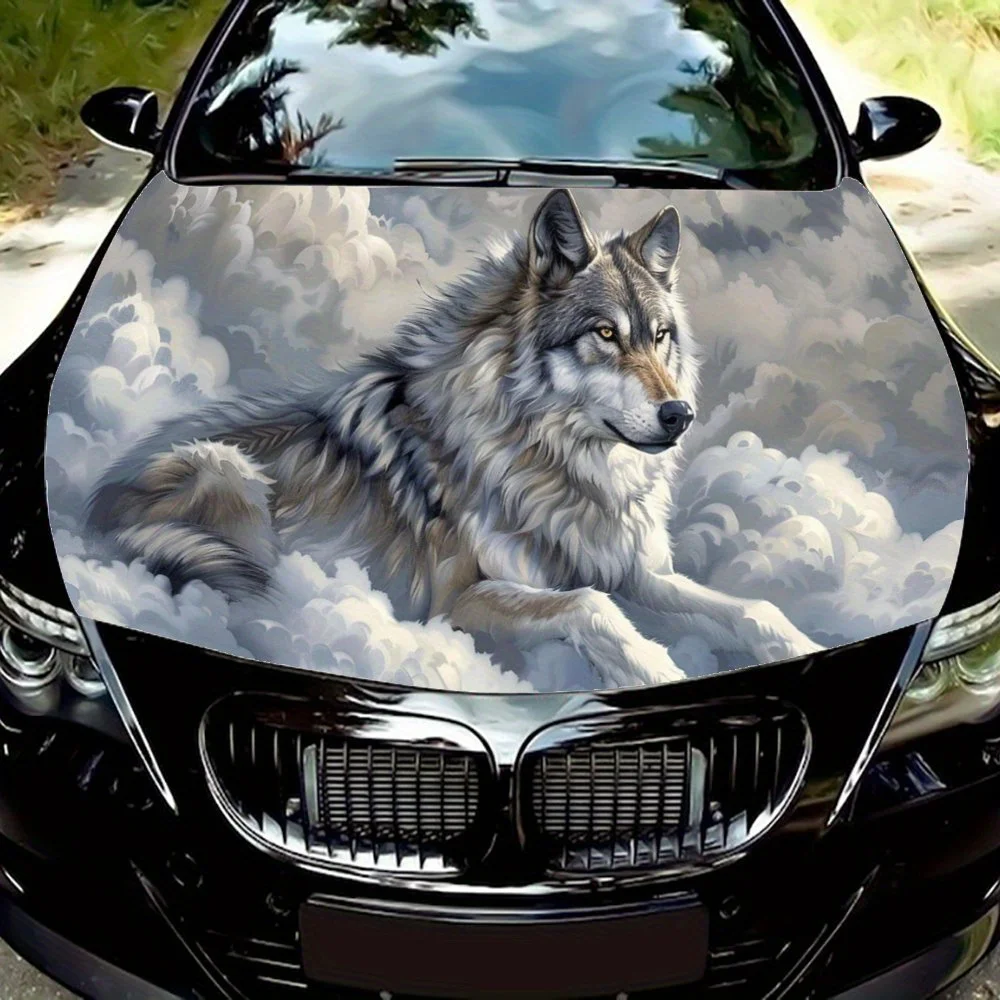 

The Wolf Sits on The Clouds Sky Car Hood Wrap Color Vinyl Sticker Truck Graphic Bonnet Auto Accessories Decoration Decal Gift