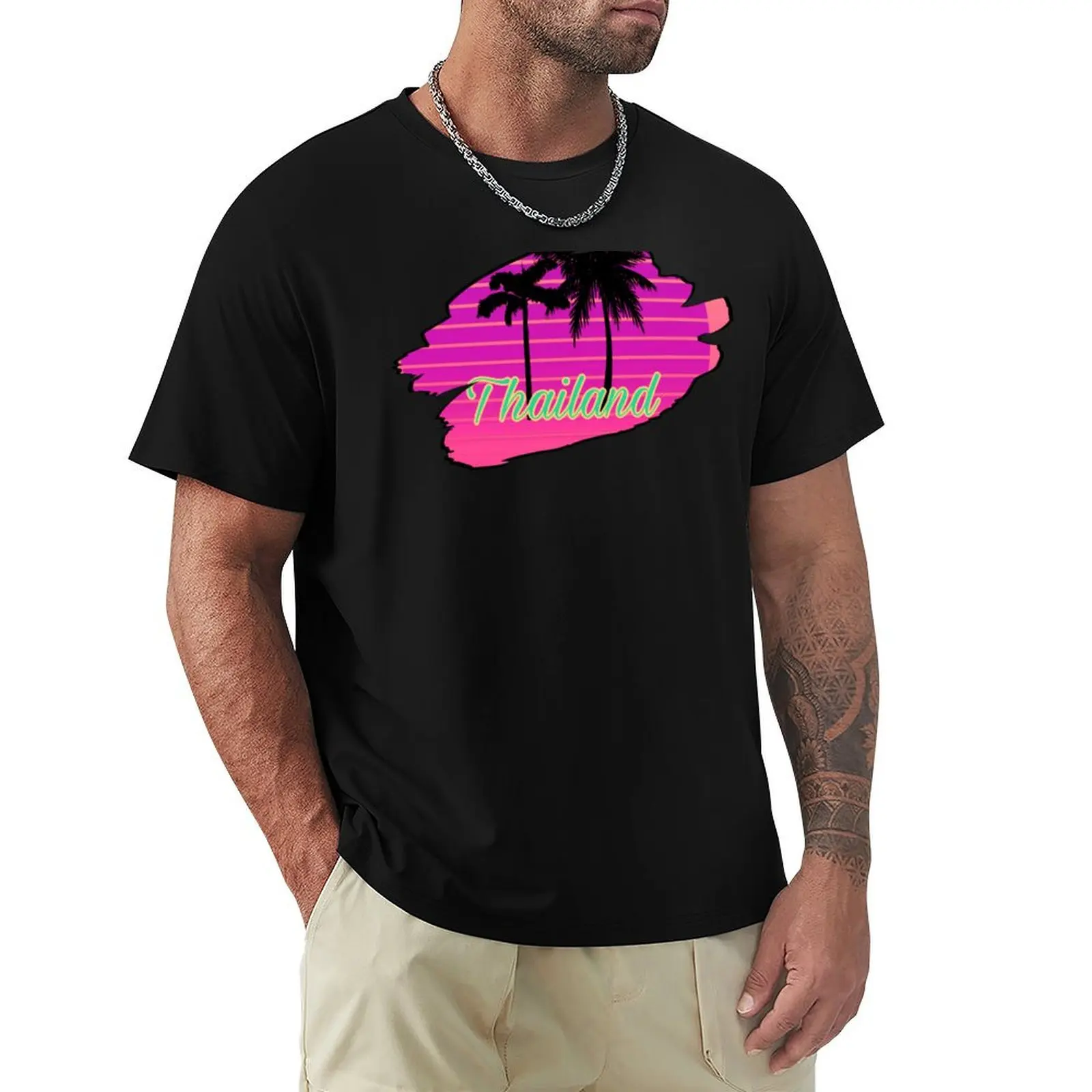 

Thailand design with palm trees and sun for all tourists and travelers T-Shirt boys animal print designer shirts men tshirt