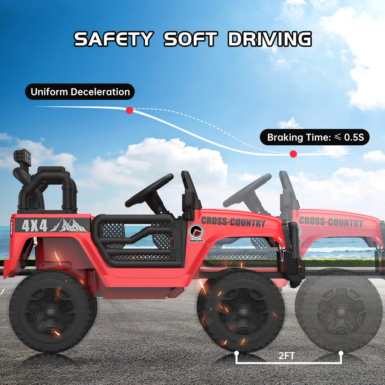 2-Seater Ride On Truck, 12V Battery Powered Kids Electric Vehicle w/ Remote Control, LED Lights, Ride On Toy Car for Boys Girls