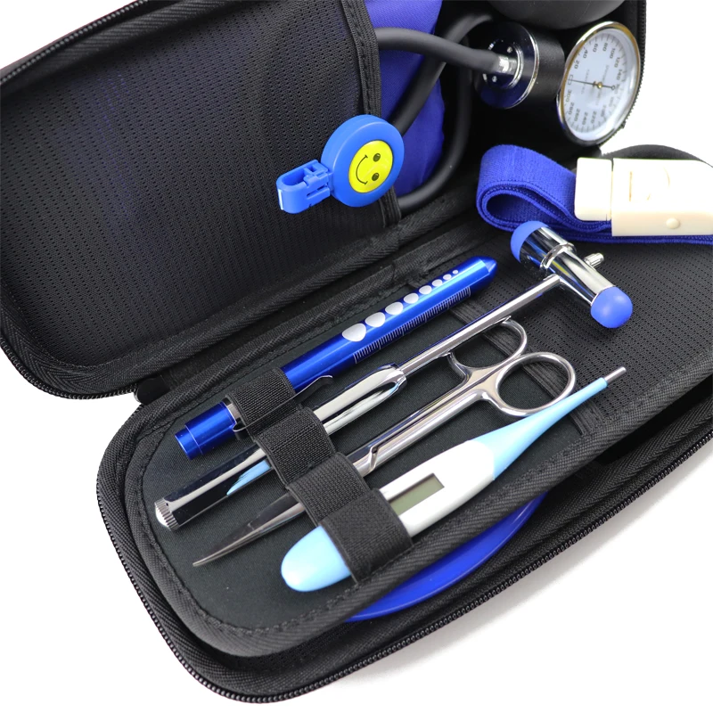 Medical Storage Nurse Starter Kit Health Monitor with Stethoscope BP Manometer Reflex Hammer First Aid Tourniquet Penlight C3
