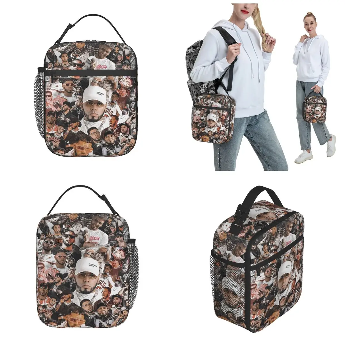 Anuel AA Collage Insulated Lunch Bags Rapper Hip Hop Food Container Bags Portable Thermal Cooler Lunch Boxes For Travel