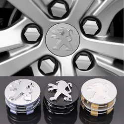 Roda de carro Centro Cap Hub Capas, Emblema Acessórios, Peugeot 206, 307, 308, 301, 407, 408, 508, 2008, 60mm, 4Pcs