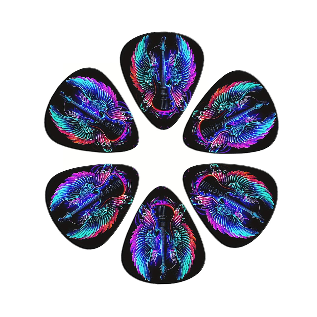 New Guitar Pick Set 6-Piece Set- Double-sided Colorful Printed Plectrums for Electric/Bass, Durable Guitar Accessories Gift Set